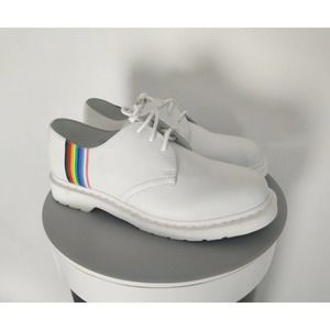 (v) Dr. Doc Martens Pride Derby Oxford Shoes White Smooth Leather US M 11 EU 45